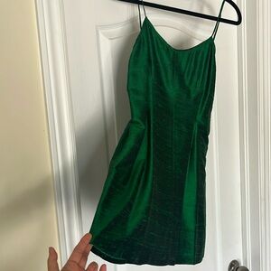 Emerald green raw silk spaghetti strap dress